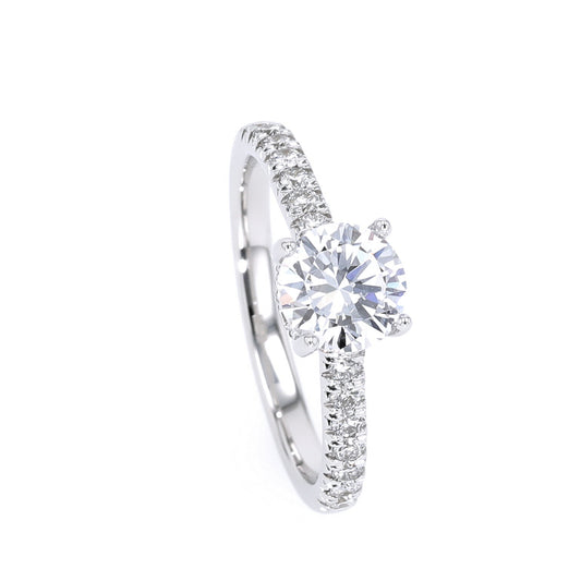 Hidden Accent Lab-Grown Diamond Semi-Mount Engagement Ring in 14 Karat White with 26 Round Lab Grown Diamonds, Color: G/H, Clarity: VS2-SI1, totaling 0.32ctw