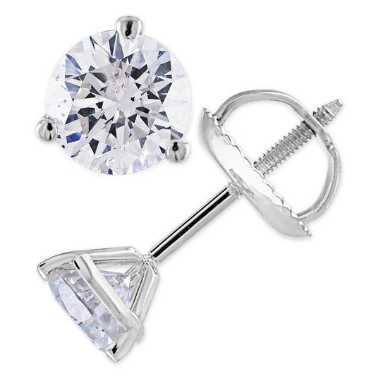 Round diamond studs in white gold.