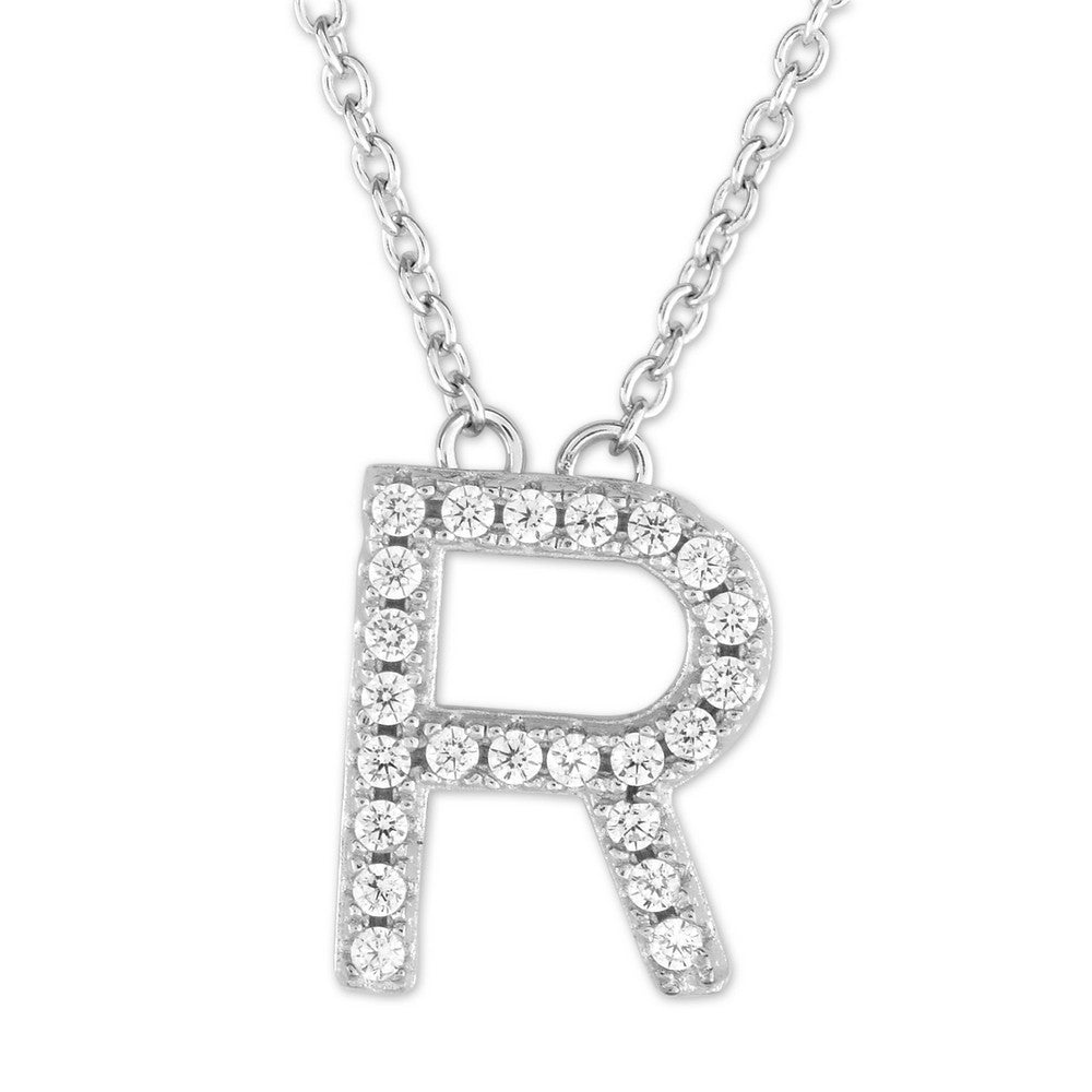 Initial Simulated Diamond Necklace in Sterling Silver