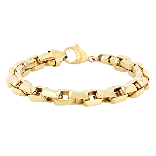 Fancy link yellow stainless steel bracelet.