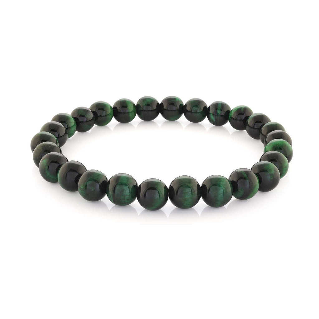 Bead Color Gemstone Bracelet in Elastic Green with 25 RO GR Tiger Eyes 8mm-8mm