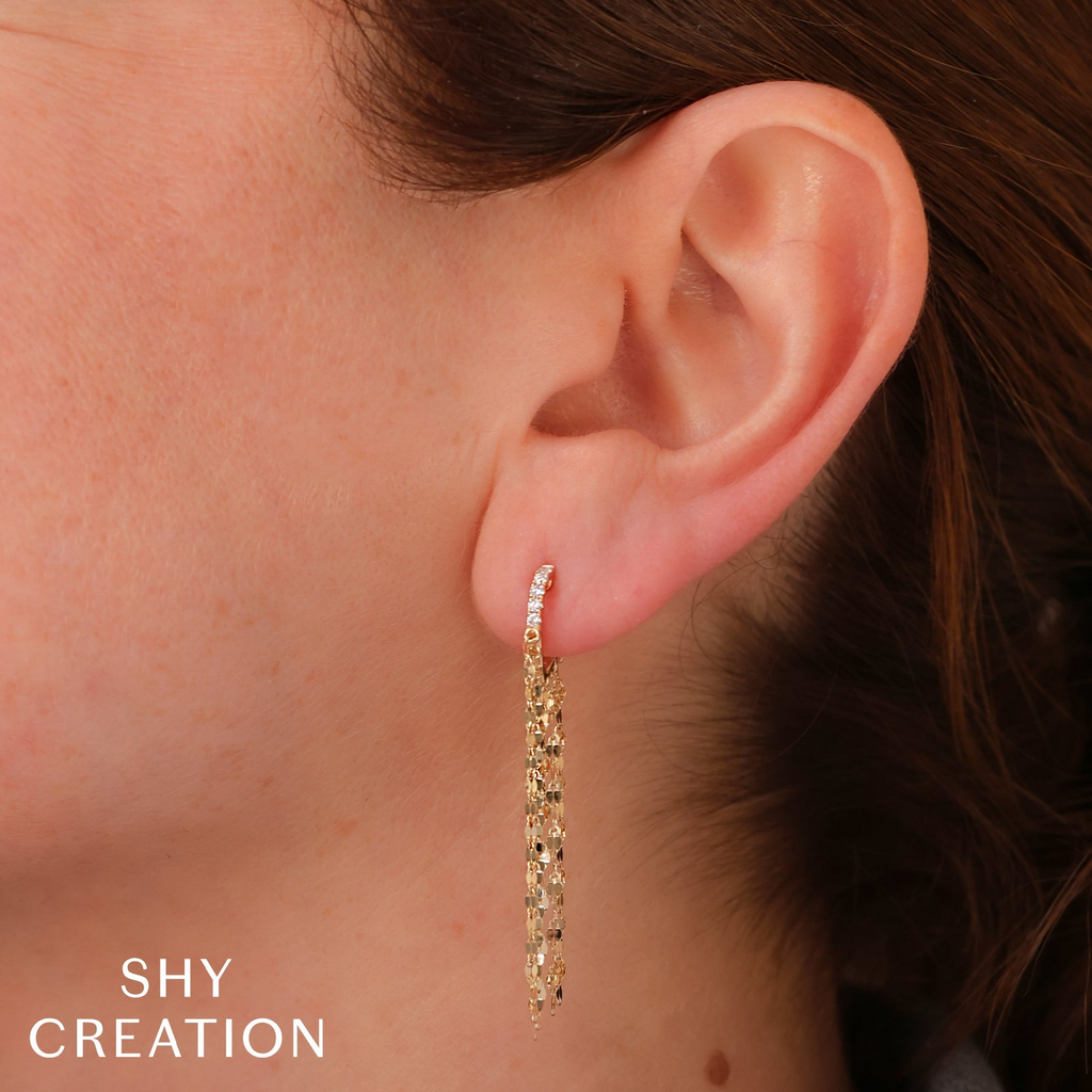 14K Yellow Dangle Earrings with 0.13ctw Round Diamonds