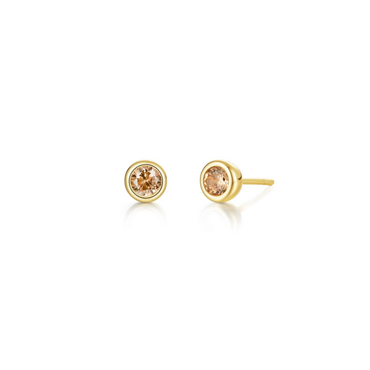 Stud Color Gemstone Earrings in Sterling Silver Yellow with 2 Round Simulated Yellow Topazes 0.34ctw
