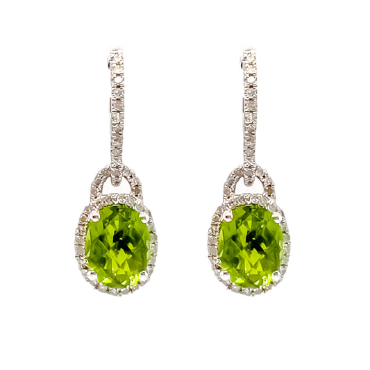 Dangle Color Gemstone Earrings in 14 Karat White Gold with 2 Oval Quartzs
