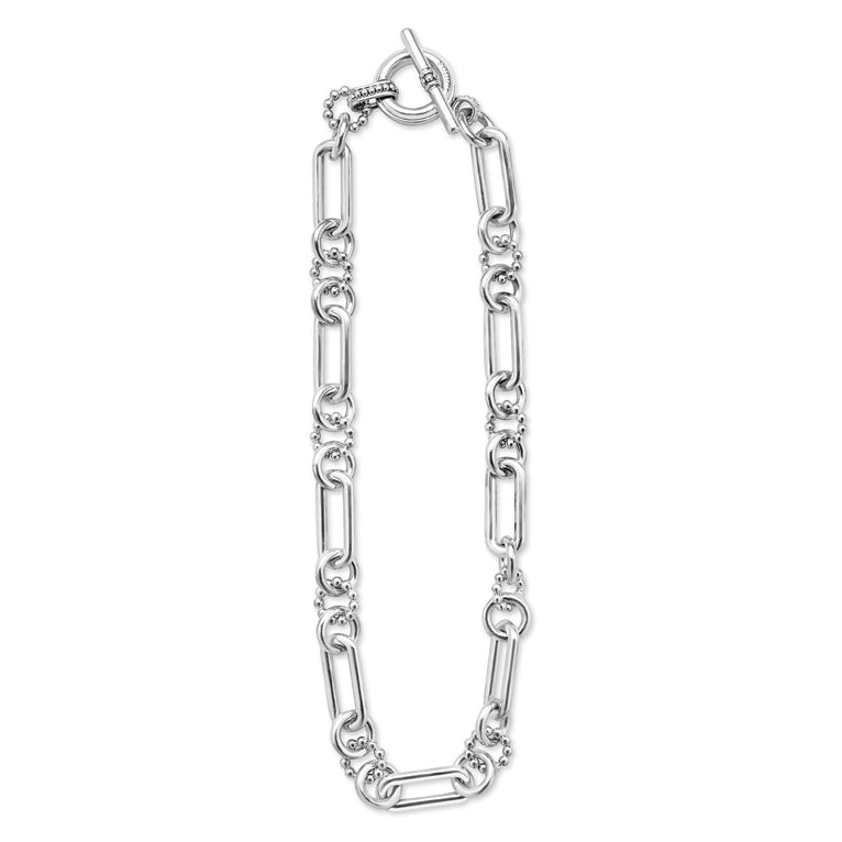 Sterling silver fancy link chain necklace.