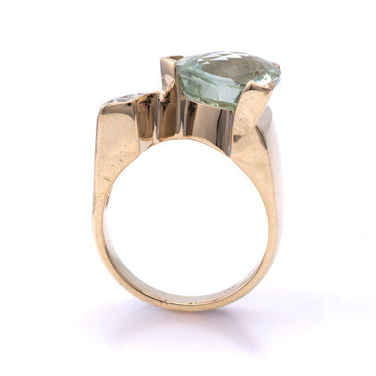 ReMARKable Estate Color Gemstone Ring in 14 Karat Yellow Gold with 1 Trillian Prasiolite 12.27mm-12.27mm