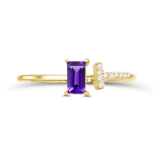 Baguette amethyst ring with diamonds.