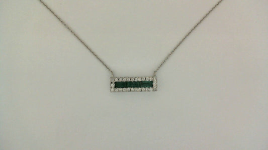 Bar Color Gemstone Necklace in 14 Karat White with 3 Baguette Emeralds 0.33ctw