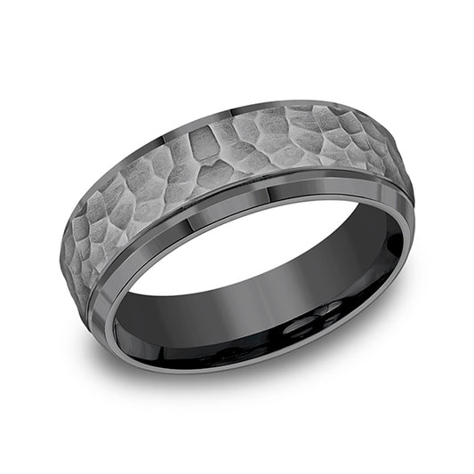 Hammered grey tantalum band, 7.5MM width.