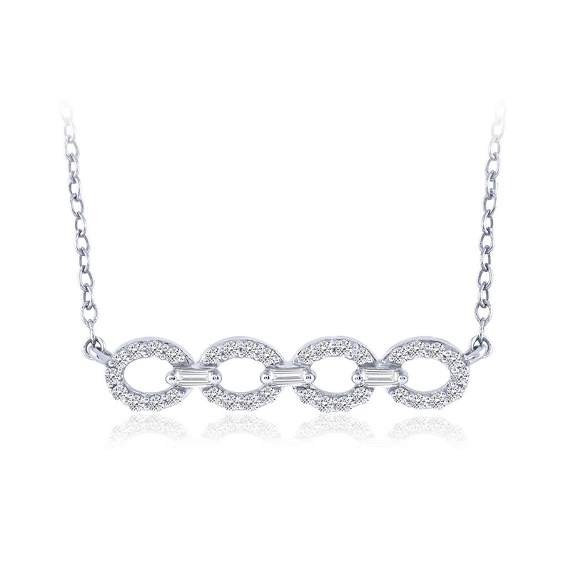 Diamond bar necklace with oval links.