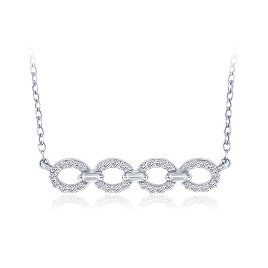 Diamond bar necklace with oval links.