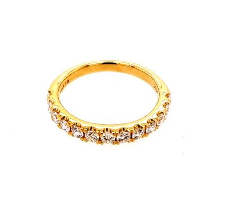 14K yellow gold band with round diamonds.
