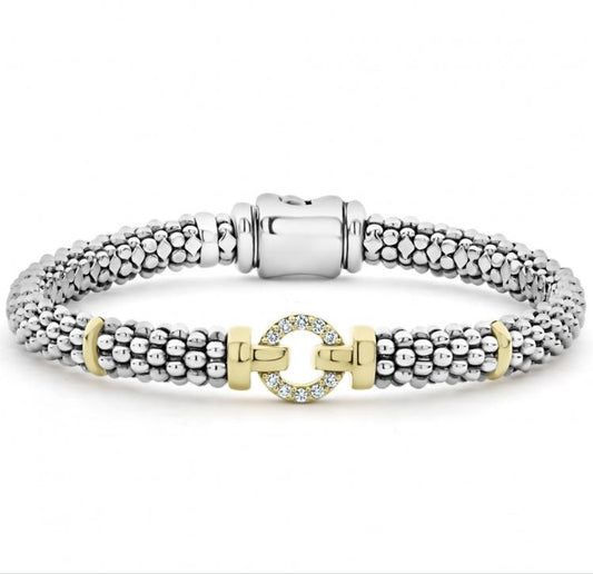 Enso Collection Natural Diamond Bracelet in Sterling Silver - 18 Karat White - Yellow with 0.12ctw Round Diamond