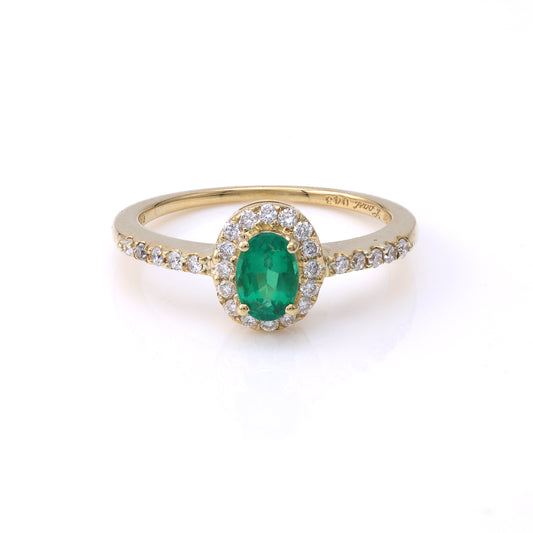 M Estate Collection Color Gemstone Ring in 18 Karat Yellow with 1 Oval Emerald 0.43ctw 5.9mm-5.9mm