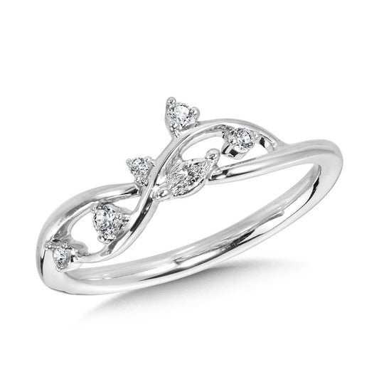 White gold ring with various shaped diamonds.