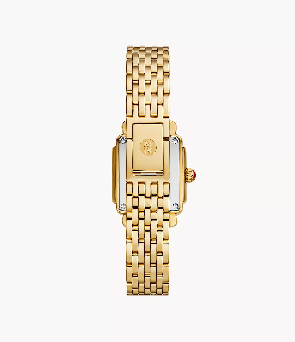 Gold-plated watch with diamond accents.
