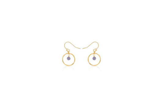 Dangle Color Gemstone Earrings in Gold Filled Yellow with 2 Round Green Tourmalines