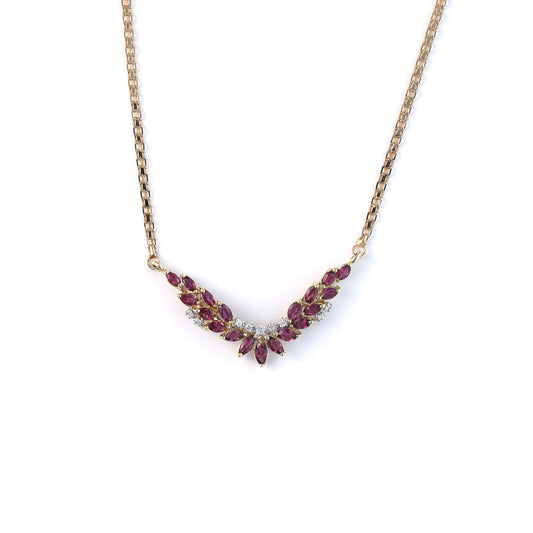 Bar M Estate Collection Color Gemstone Necklace in 14 Karat Yellow with 19 Marquise Rubies 1.90ctw 3.35mm-4.5mm