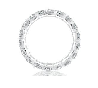 14K white gold band with round diamonds.