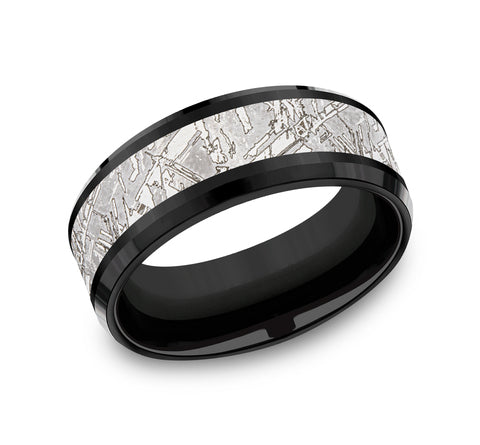 Tantalum titanium band, black and grey, carved design.