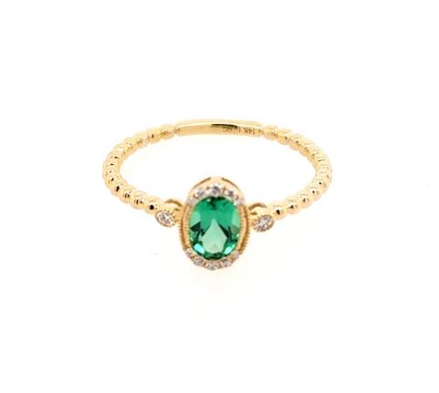 Color Gemstone Ring in 14 Karat Yellow with 1 Oval Green Quartz 0.46ctw