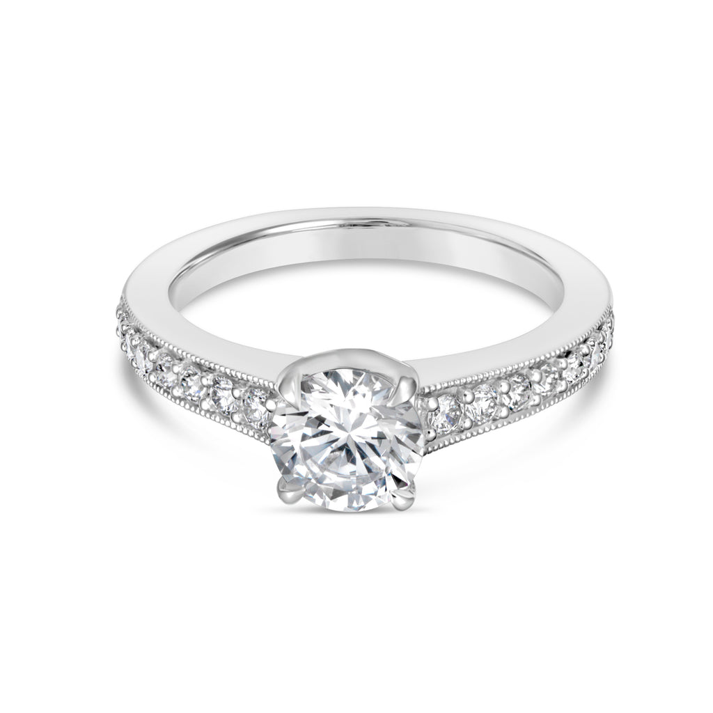 Diamond Accent Mined Diamond Semi-Mount Engagement Ring in 18 Karat White Gold with 14 Round Diamonds, Color: G/H, Clarity: SI2, totaling: 0.30ctw