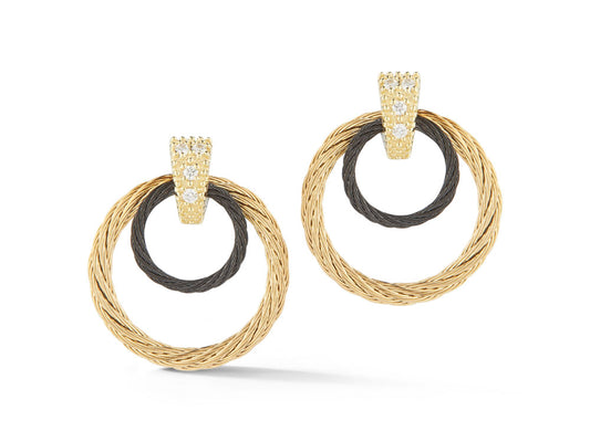 Natural Diamond Earrings in Stainless Steel Cable - 18 Karat Black - Yellow with 0.03ctw Round Diamonds