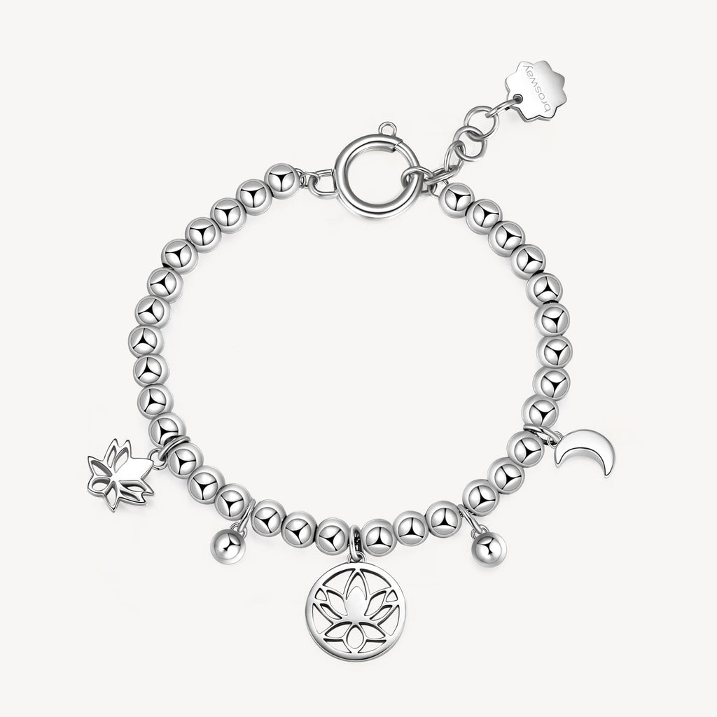 Stainless steel bead bracelet with charms.