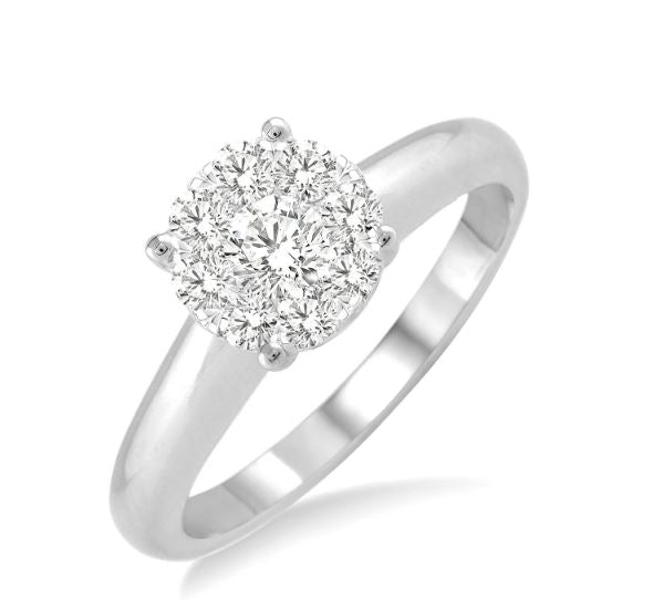 Cluster Natural Diamond Complete Engagement Ring in 14 Karat White with 0.35ctw Round Diamonds
