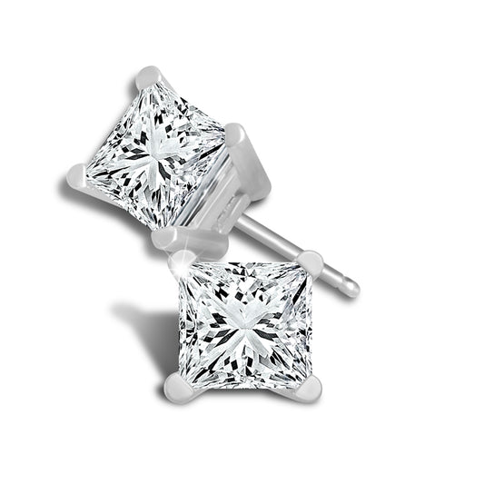 Stud Natural Diamond Studs in 14 Karat White with 0.30ctw J/K I1 Princess Diamonds