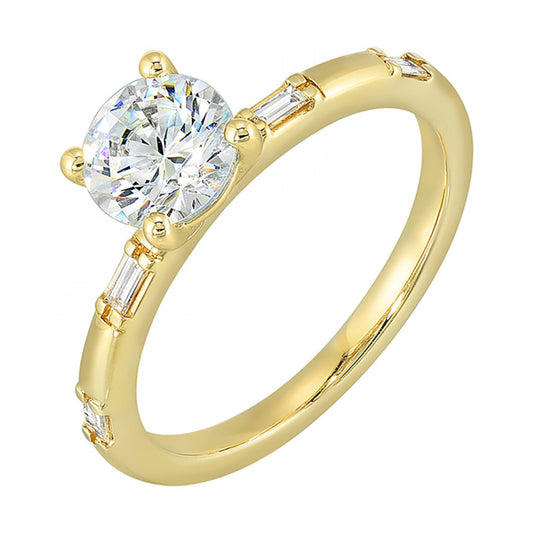 Side Stone Natural Diamond Semi-Mount Engagement Ring in 14 Karat Yellow with 4 Baguette Diamonds, totaling 0.10ctw
