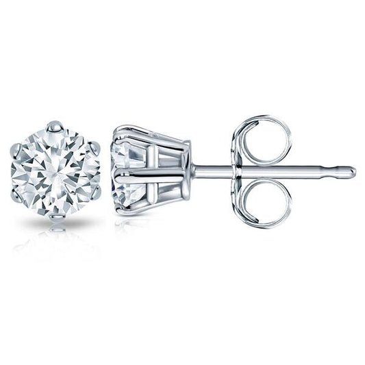 Round diamond stud earrings in white gold.