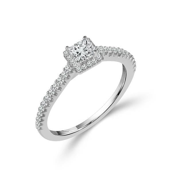 Halo Natural Diamond Complete Engagement Ring in 14 Karat White with 0.24ctw G/H SI2 Princess Diamond