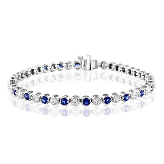 Color Gemstone Bracelet in 14 Karat White with 22 Round Sapphires 2.43ctw
