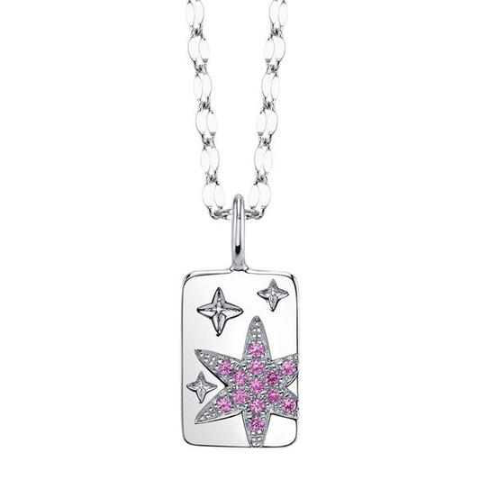 White gold necklace with pink sapphire star.