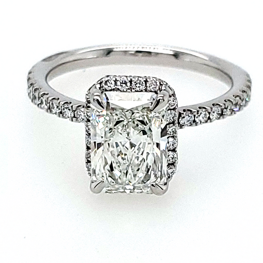 Halo Lab-Grown Diamond Complete Engagement Ring in 14 Karat White with 2.05ctw G VS1 Radiant Lab Grown Diamond