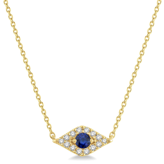 Evil Eye Fashion Forward Collection Color Gemstone Necklace in 10 Karat Yellow with 1 Round Sapphire 2.6mm-2.6mm