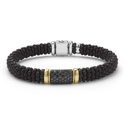 Lagos Anthem Collection Natural Diamond Bracelet in Ceramic - 18K White-Yellow-Black with 0.684ctw G/H SI1-SI2 Round Diamond