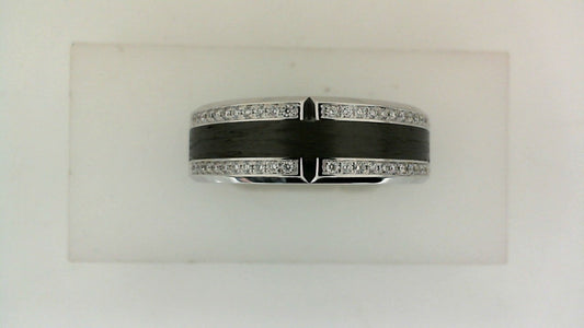 VERRAGIO Men's Natural Diamond Band in 14 Karat White Gold with Carbon Fiber and 0.38ctw Round Diamonds
