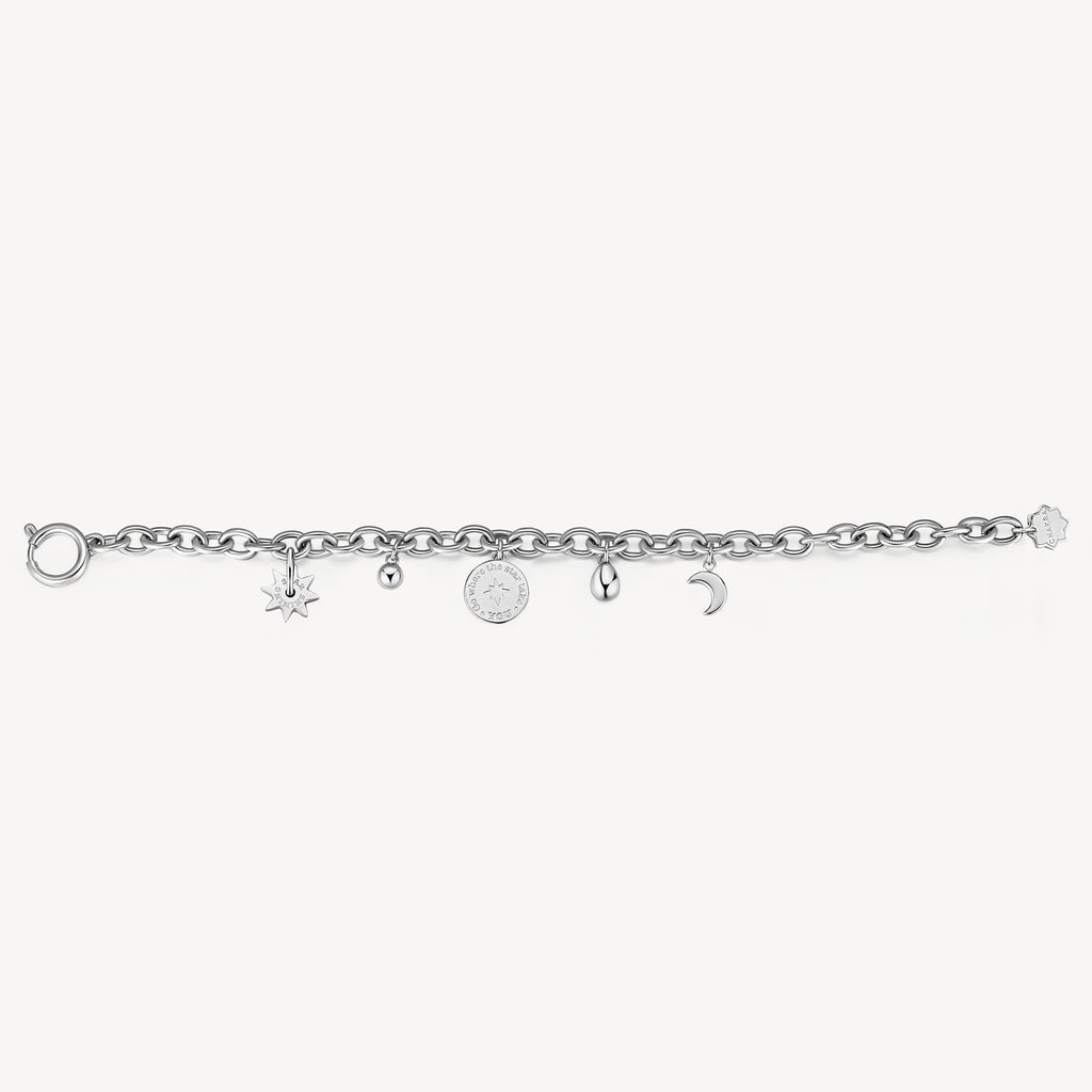 White stainless steel charm bracelet.