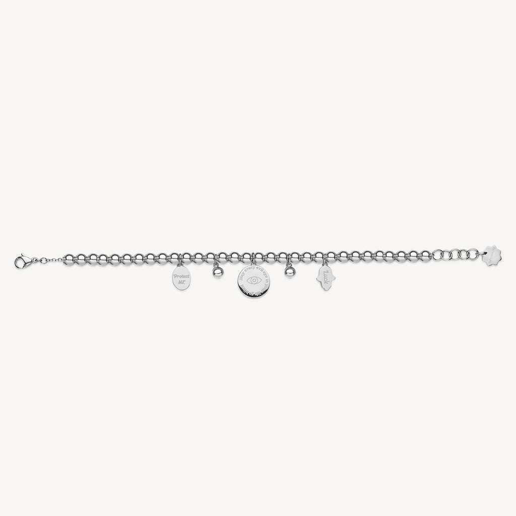 Stainless steel bracelet with charms.