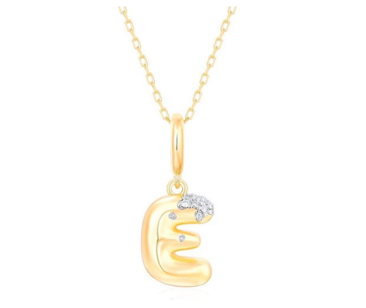 Gold necklace with diamond-accented letter pendant.
