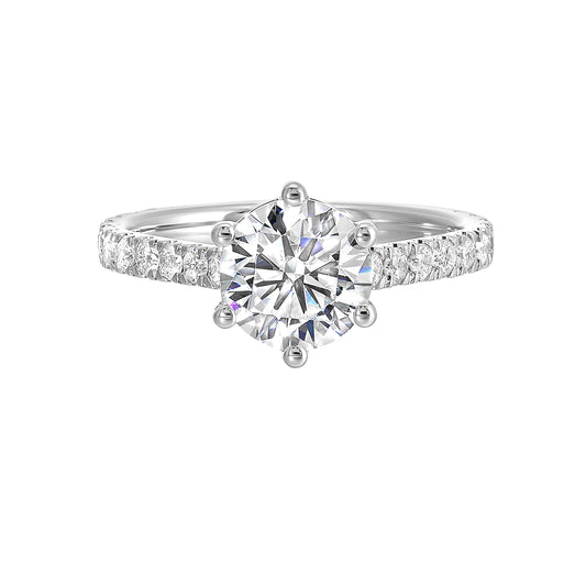 Marks 89 Side Stone Natural Diamond Semi-Mount Engagement Ring in 14 Karat White with 20 Round Diamonds, totaling 0.48ctw