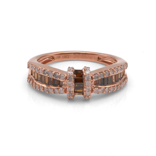 Marks Estate Department 2 Natural Diamond Fashion Ring in 10 Karat Rose Gold with 0.52ctw Brown I1-I2 Baguette Diamonds