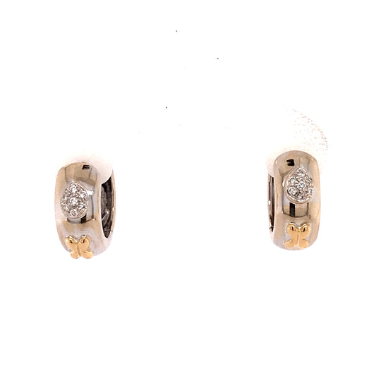 18K white-yellow gold diamond huggie earrings.