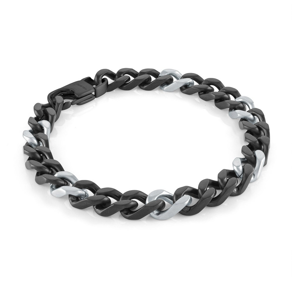 Stainless steel black and white curb bracelet.