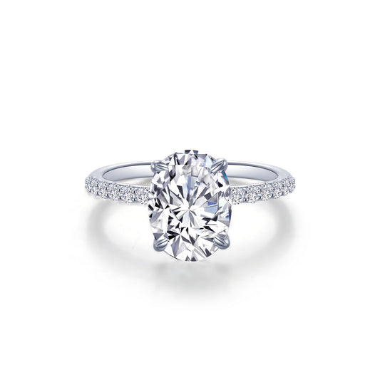 Side Stone Simulated Diamond Engagement Ring in Platinum Bonded Sterling Silver White with 15 Oval Simulated Diamonds, totaling 3.00ctw
