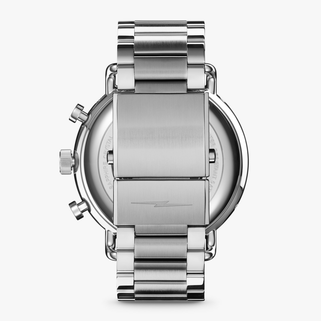 Stainless steel watch with sapphire crystal.