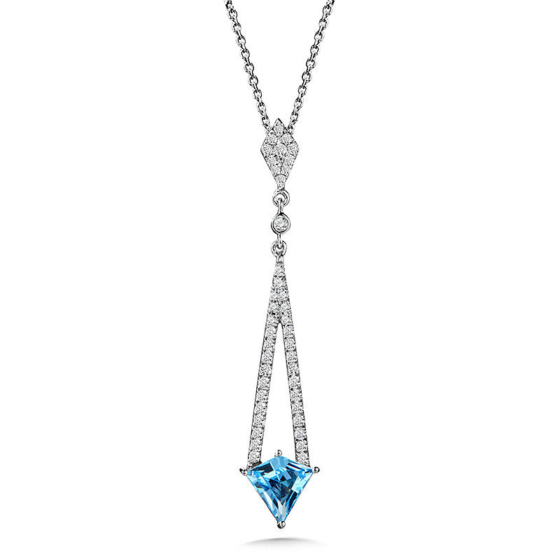 Pendant Semi-Precious Color Collection Color Gemstone Necklace in 14 Karat White with 1 Unique Blue Topaz 0.92ctw