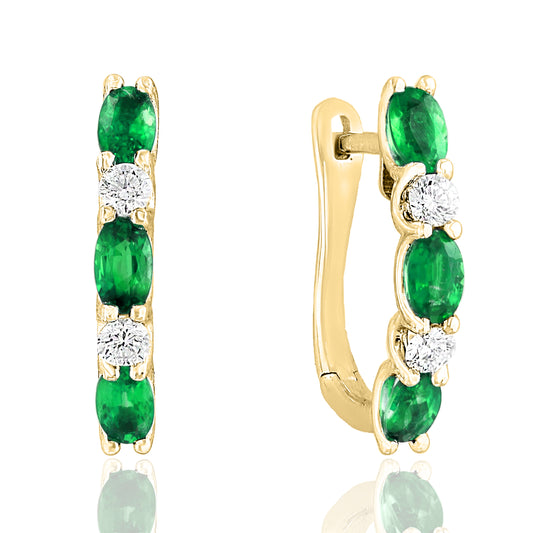 JEWELS BY JACOB Half Hoops Color Gemstone Earrings in 14 Karat Yellow Gold with 6 Oval Emeralds 1.27ctw